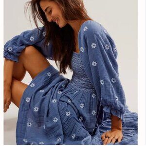 NWOT Free People Dahlia Embroidered Maxi Dress L